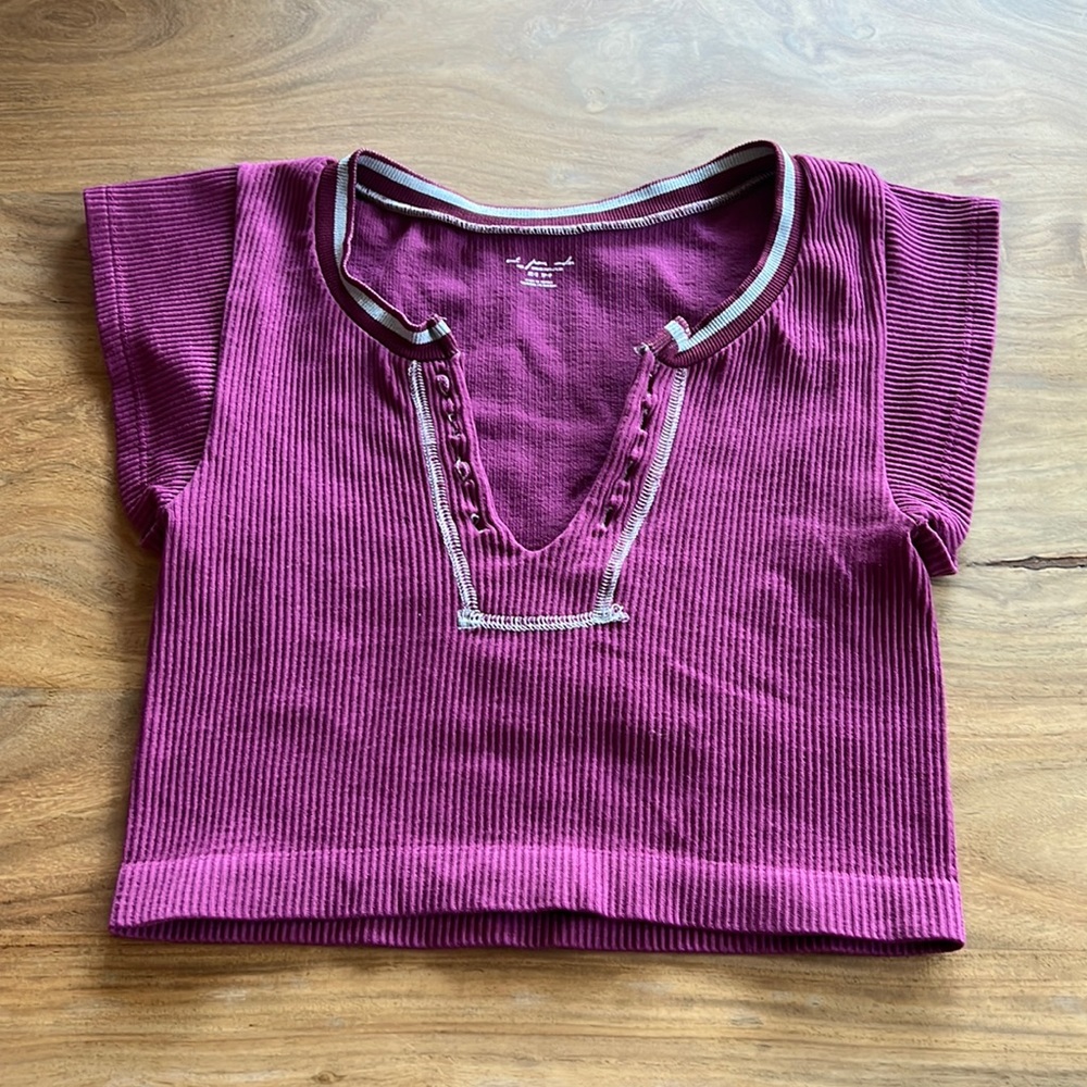 Purple cropped bralette top with a v in the center
